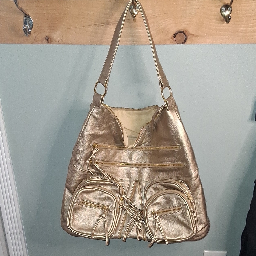 Imoshion Gold Shoulder Bag with Front Pockets